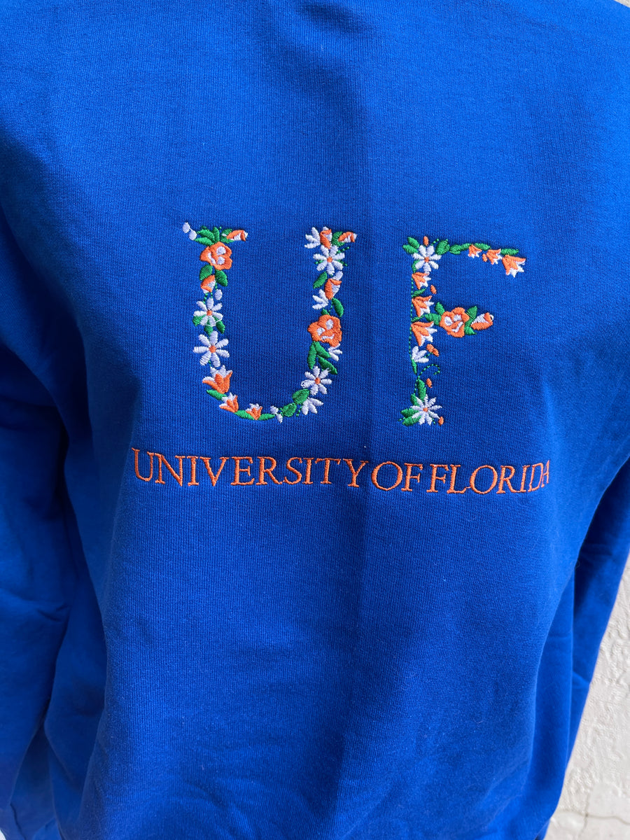 Embroidered Floral University Hoodie Flower Letter College 