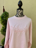 Embriodered Midwife/Professions Pearl Sweatshirt (sideseam bows optional)