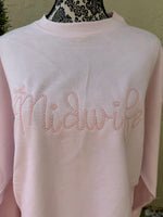 Embriodered Midwife/Professions Pearl Sweatshirt (sideseam bows optional)