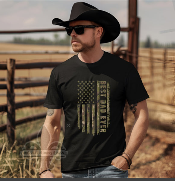 Best Dad Ever Camouflage Flag T-shirt