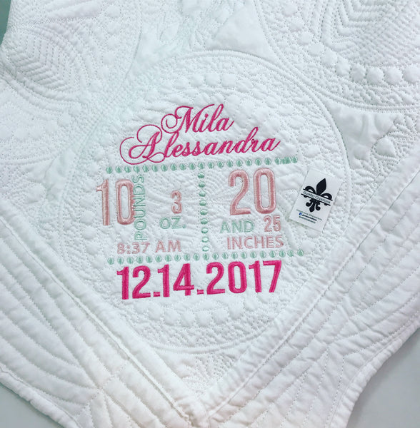 Quilted Monogram Monogrammed Heirloom Baby Quilt – Gumbo Creations Gifts
