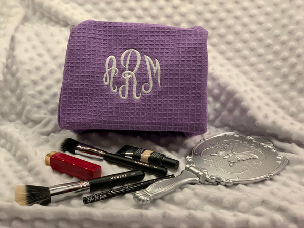 Monogrammed Large Cotton Waffle Makeup/Cosmetic Bag