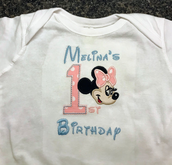 Embroidered Applique Birthday Shirt - Mouse Girl Number Birthday