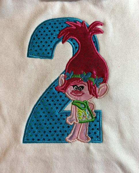 Embroidered Applique Birthday Shirt - Troll Number Birthday